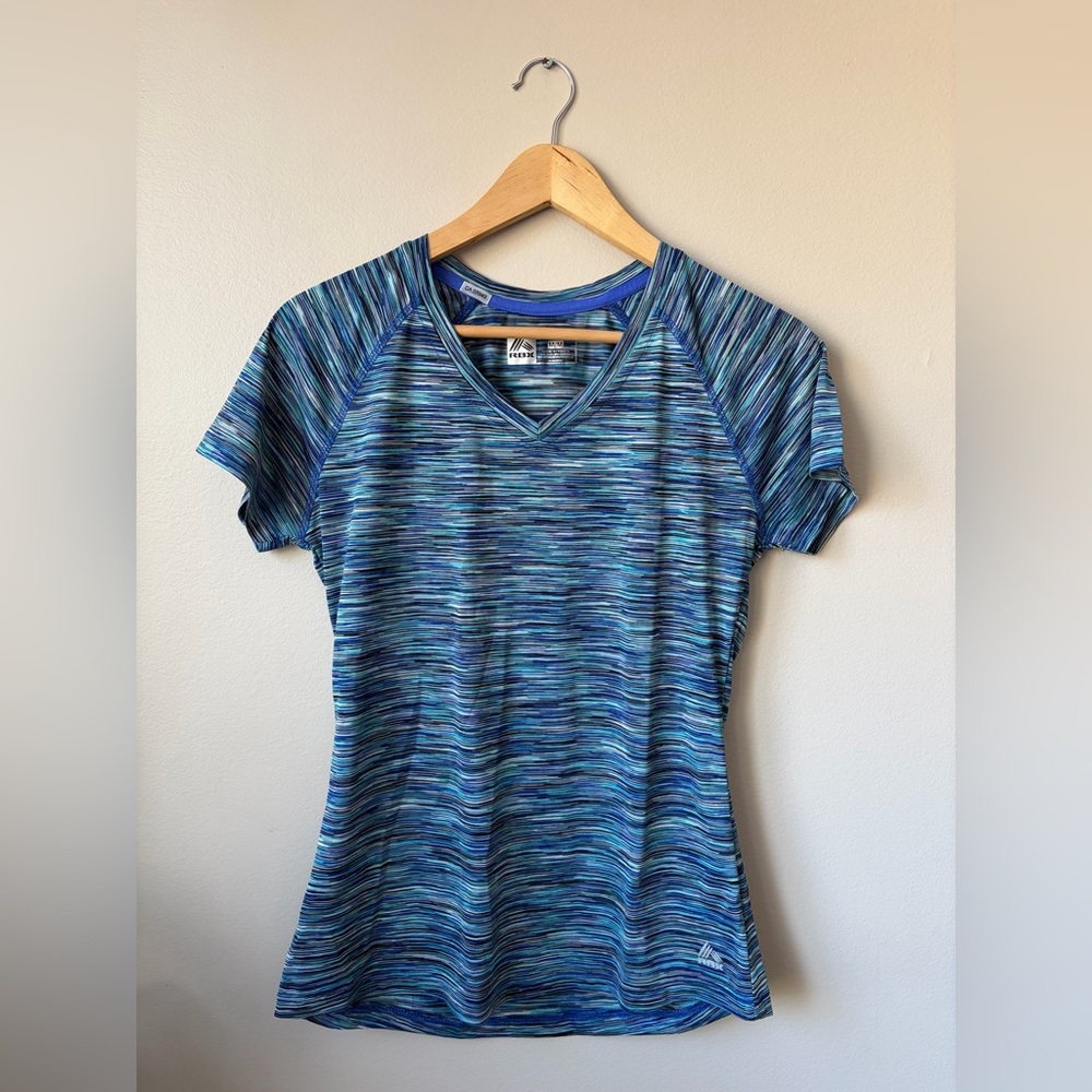 RBX Blue Multi-Stripe V-Neck Active Tee